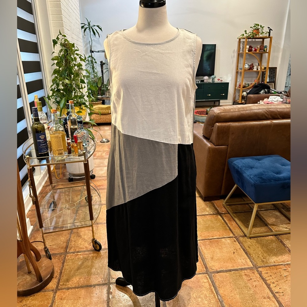 Linen Color Block Sheath Dress